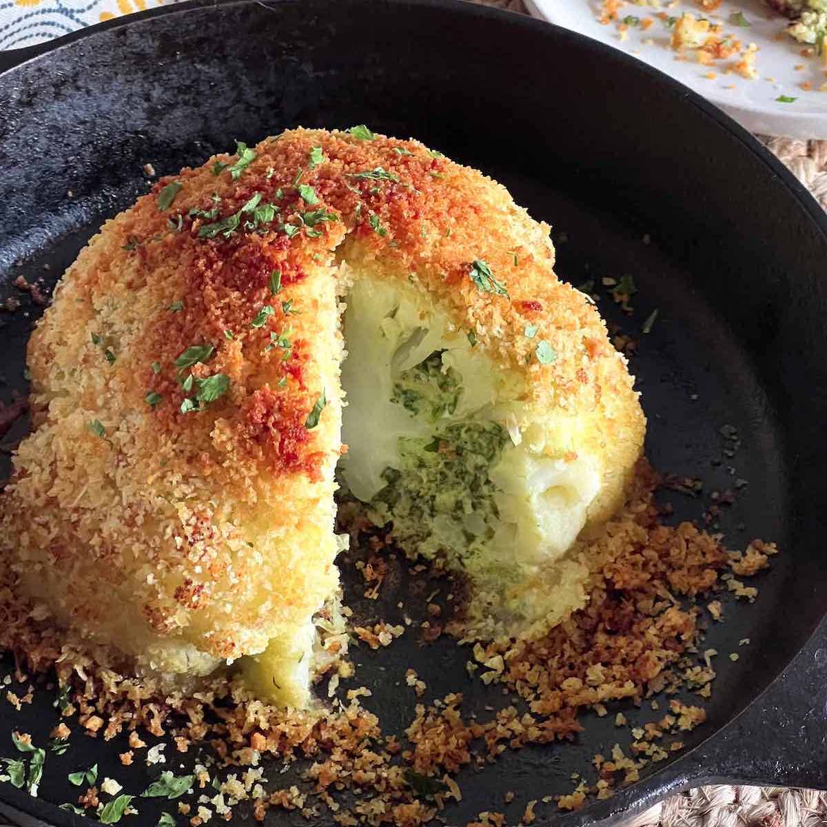 Crispy Baked Spinach and Artichoke Stuffed Cauliflower - Big Delicious Life