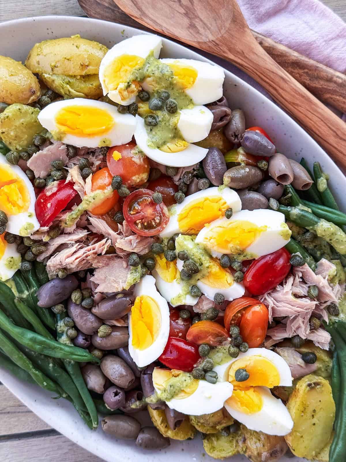 French Nicoise Salad on a platter.
